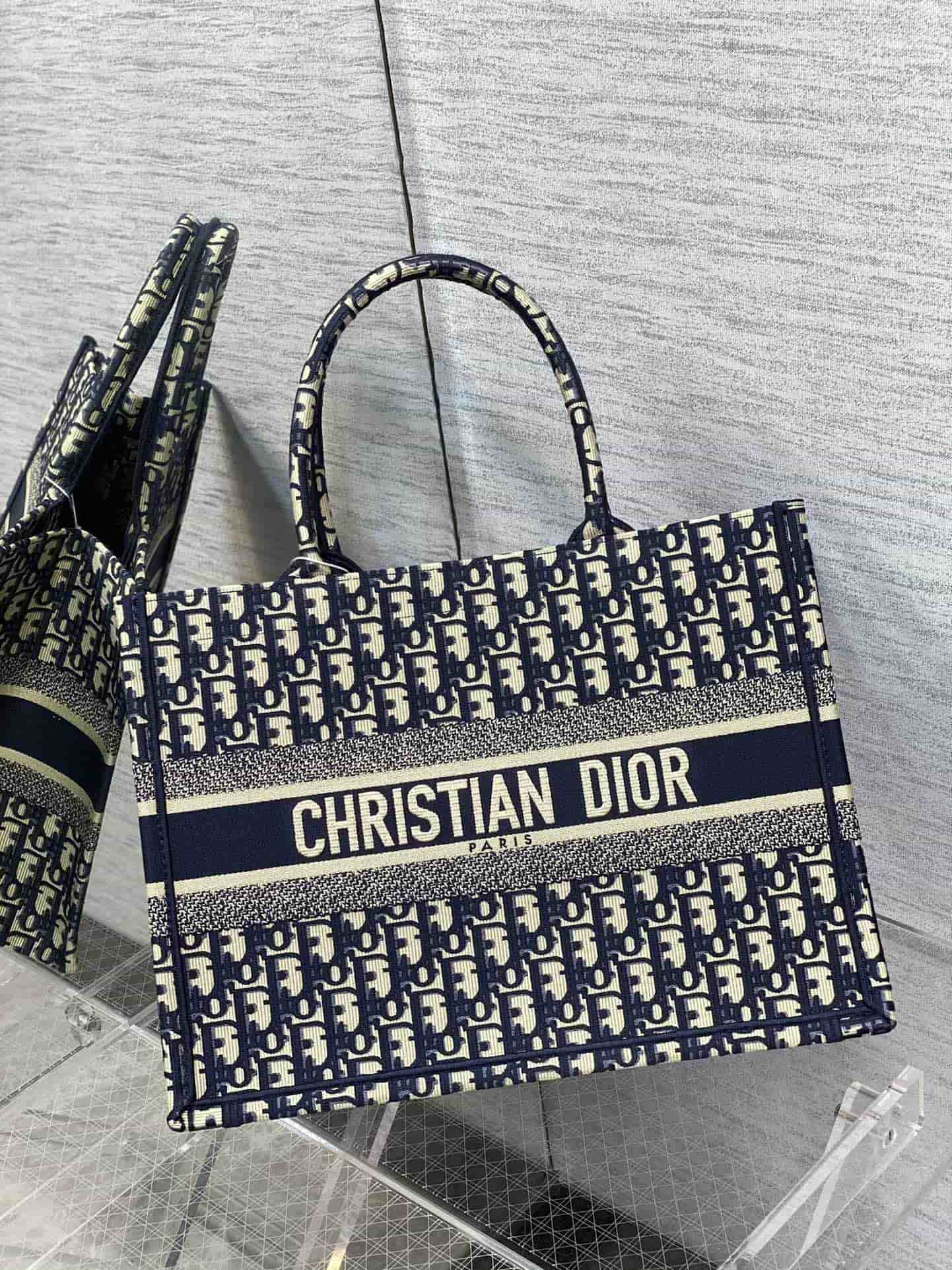 Dior Medium Dior Book Tote Ecru and Blue Dior Oblique Embroidery M1296ZRIW