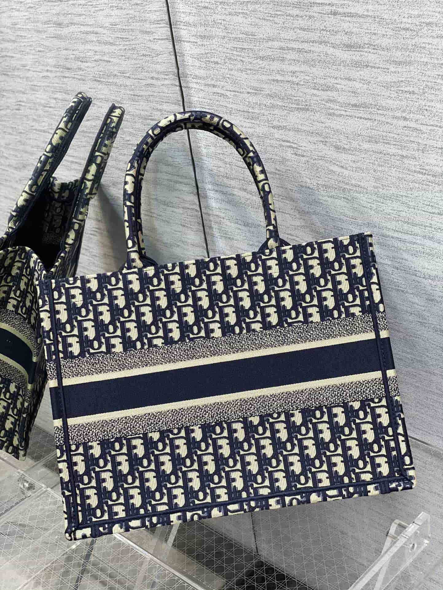 Dior Medium Dior Book Tote Ecru and Blue Dior Oblique Embroidery M1296ZRIW