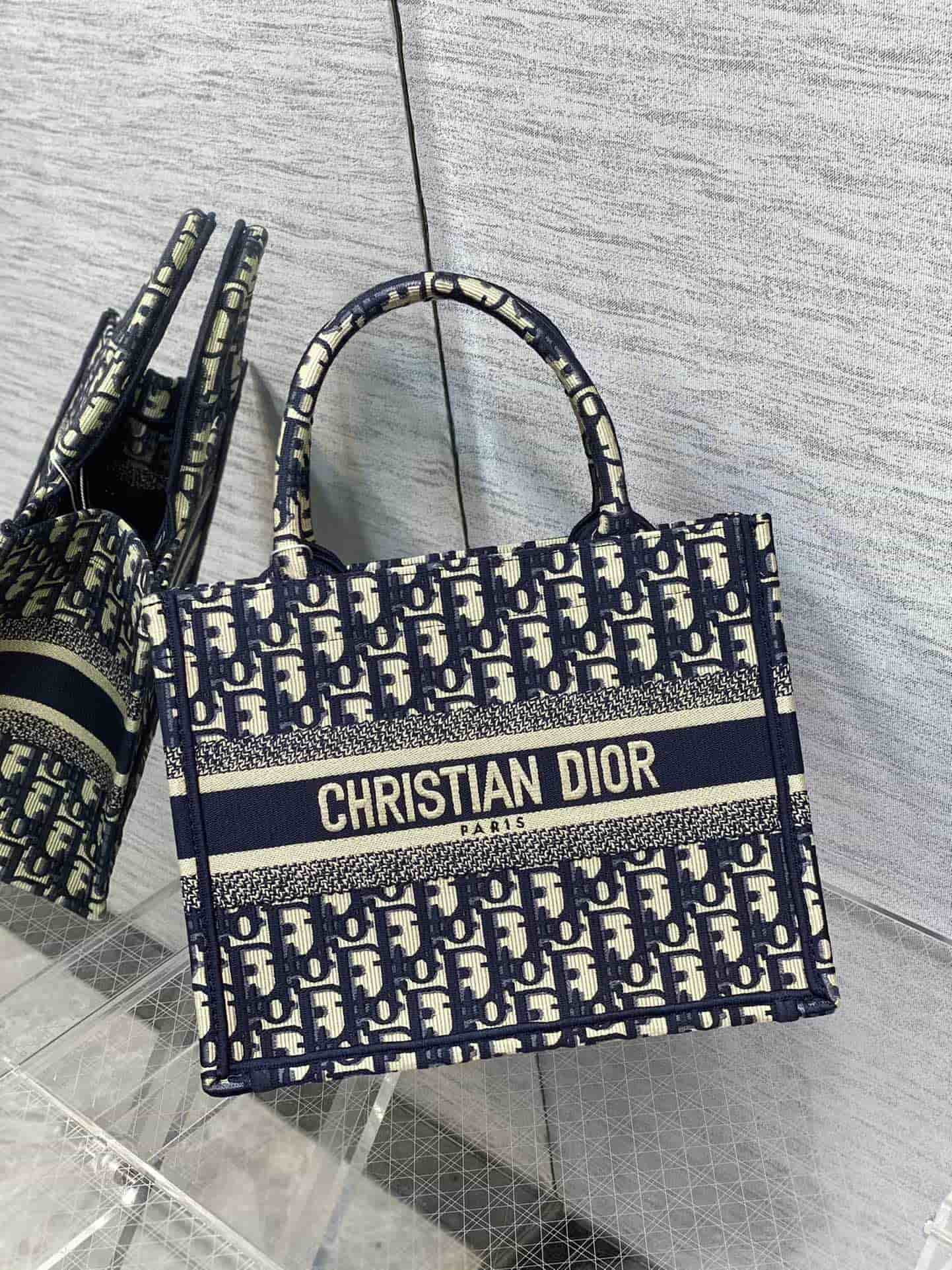 Dior Small Dior Book Tote Ecru and Blue Dior Oblique Embroidery M1265ZRIW