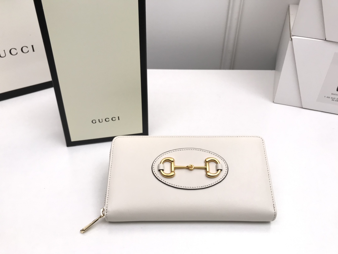 Gucci Horsebit 1955 zip around wallet 621889 - White Leather