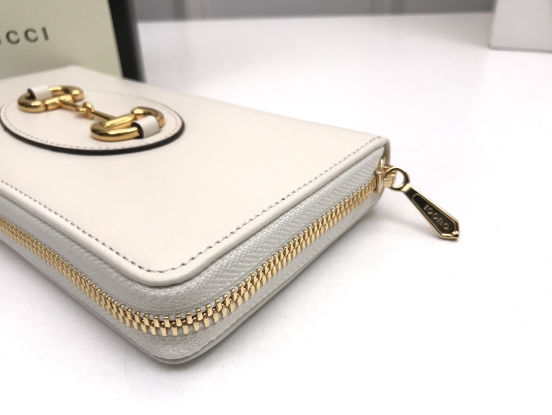 Gucci Horsebit 1955 zip around wallet 621889 - White Leather