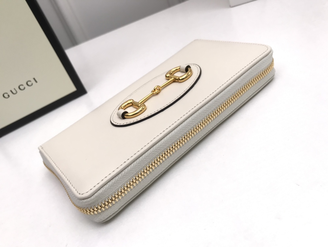 Gucci Horsebit 1955 zip around wallet 621889 - White Leather