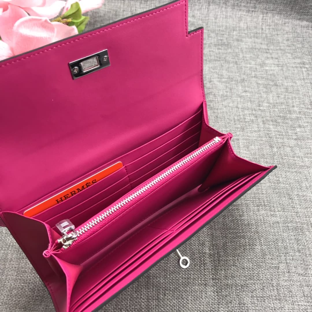 Hermès Kelly Wallet Shiny Alligator Long Hot Pink HE0001