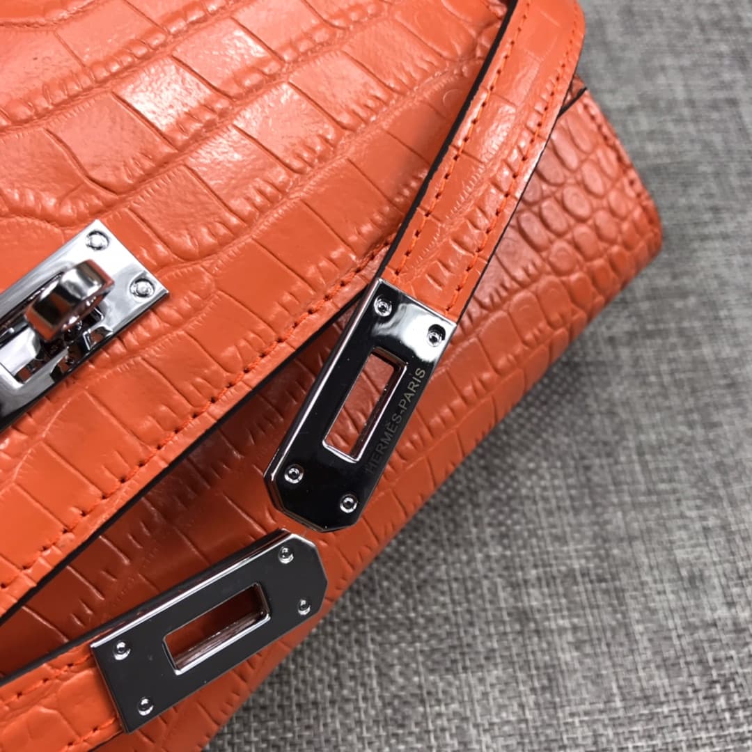 Hermès Kelly Wallet Shiny Alligator Long Orange HE0002