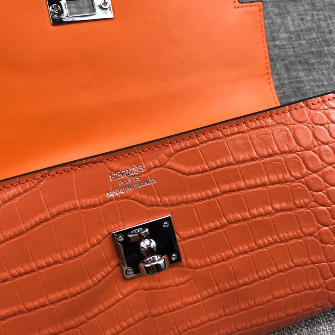 Hermès Kelly Wallet Shiny Alligator Long Orange HE0002