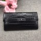 Hermès Kelly Wallet Shiny Alligator Long Black HE0003