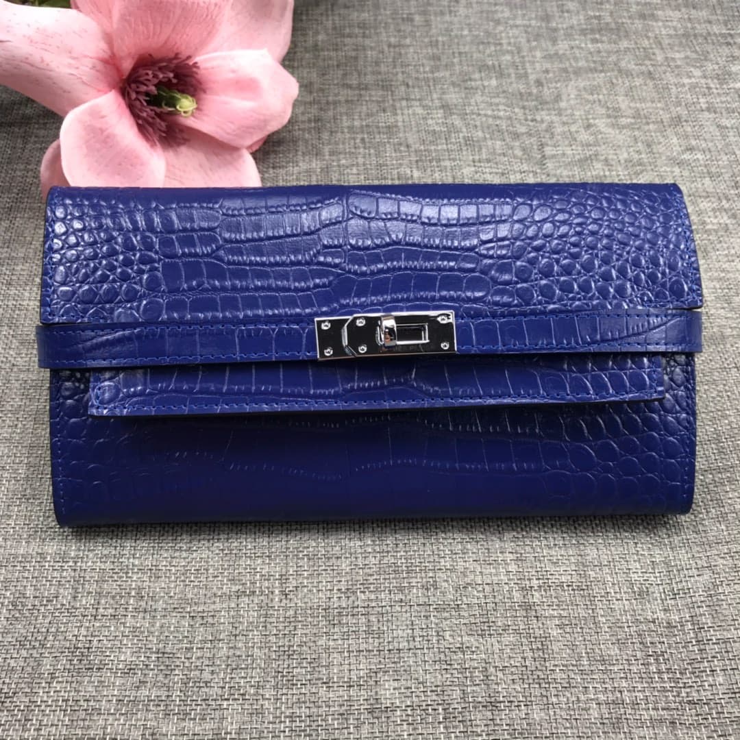 Hermès Kelly Wallet Shiny Alligator Long Royal Blue HE0005