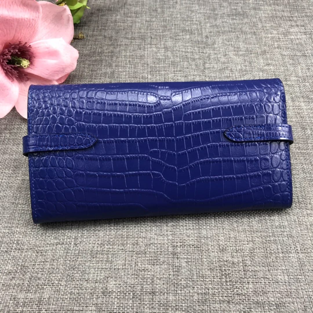 Hermès Kelly Wallet Shiny Alligator Long Royal Blue HE0005