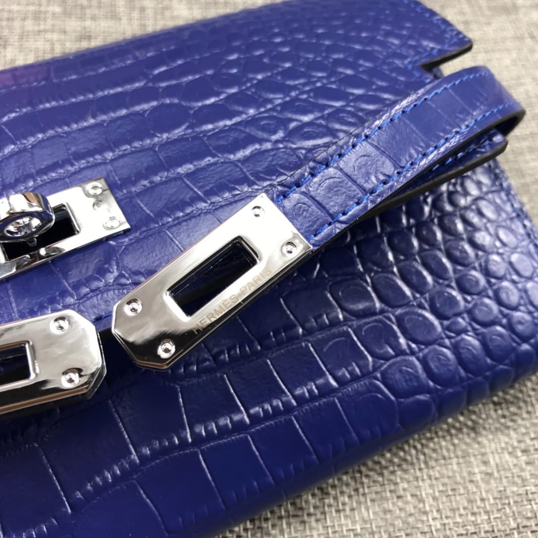 Hermès Kelly Wallet Shiny Alligator Long Royal Blue HE0005