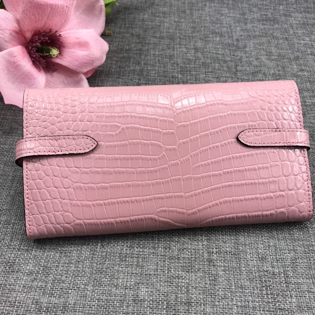 Hermès Kelly Wallet Shiny Alligator Long Pink HE0006