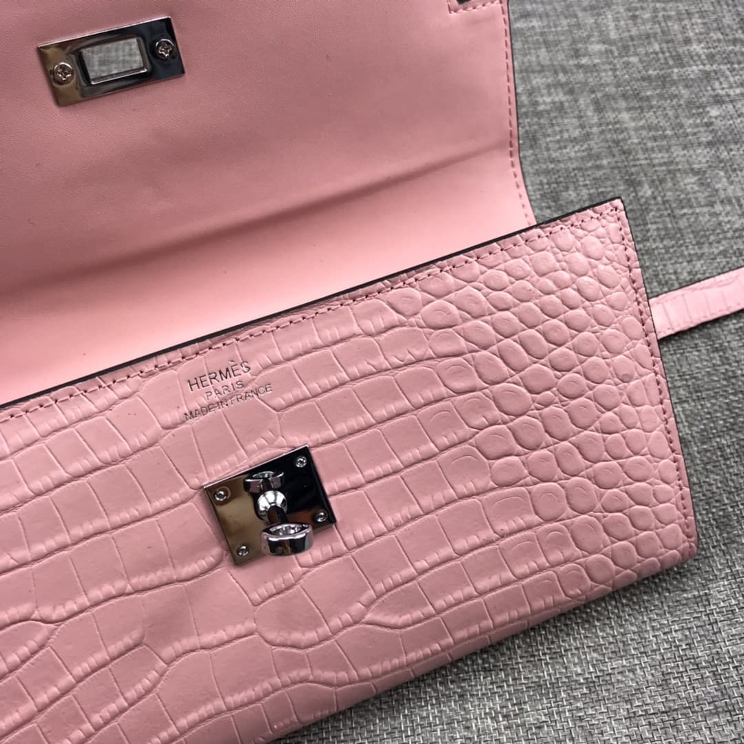 Hermès Kelly Wallet Shiny Alligator Long Pink HE0006