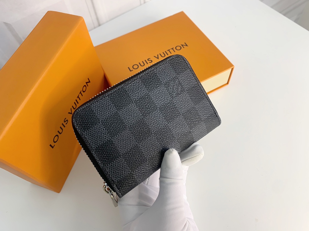 Louis Vuitton Zippy Coin Purse Wallet Black Plaid N63070