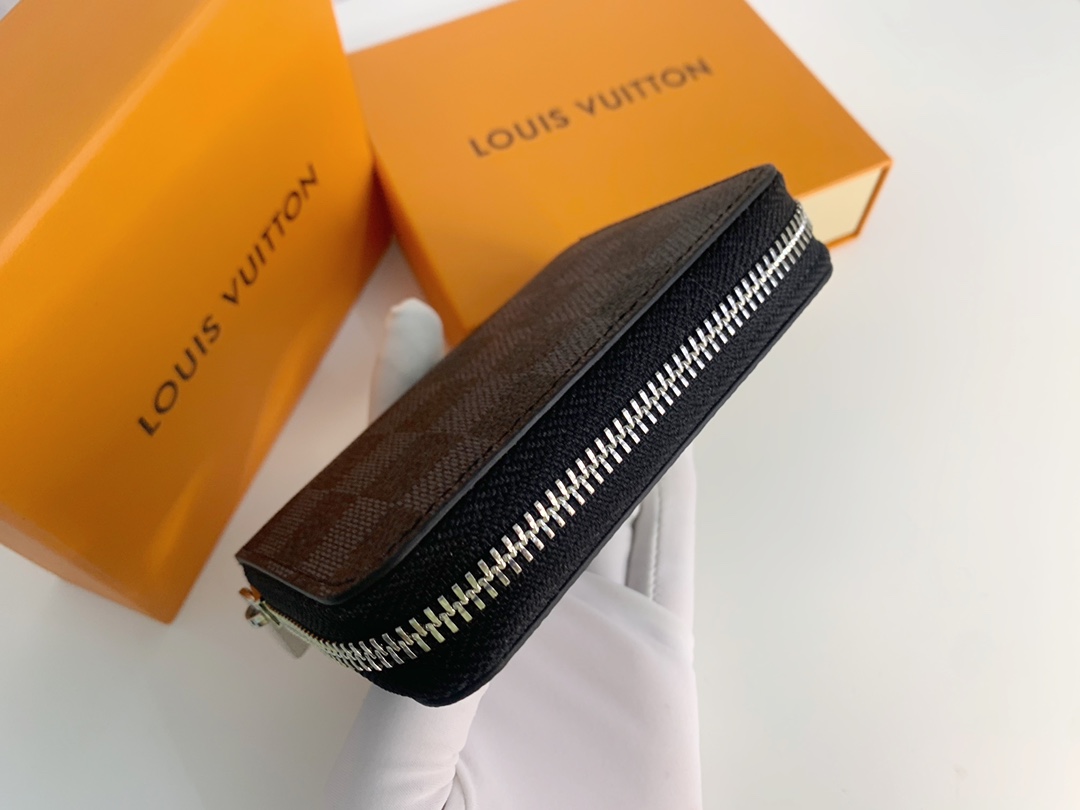 Louis Vuitton Zippy Coin Purse Wallet Black Plaid N63070