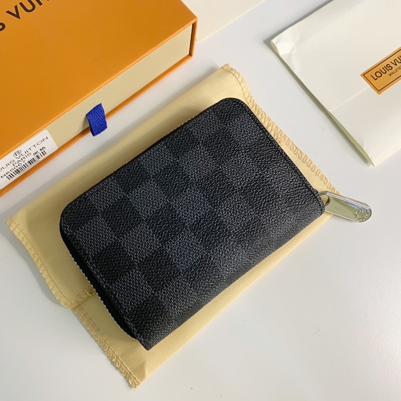 Louis Vuitton Zippy Coin Purse Wallet Black Plaid N63070