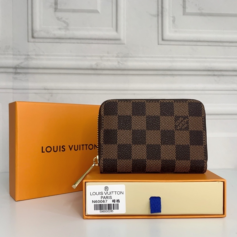 Louis Vuitton Zippy Coin Purse Wallet Brown Plaid N63070