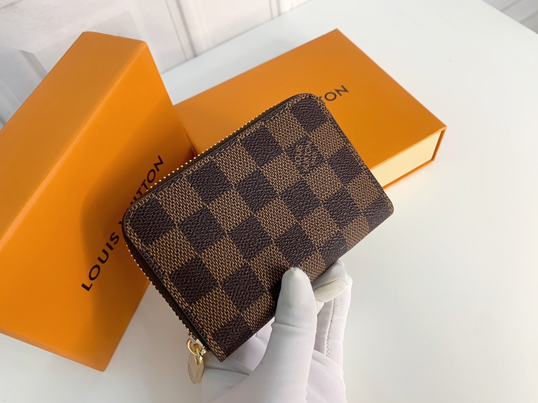 Louis Vuitton Zippy Coin Purse Wallet Brown Plaid N63070