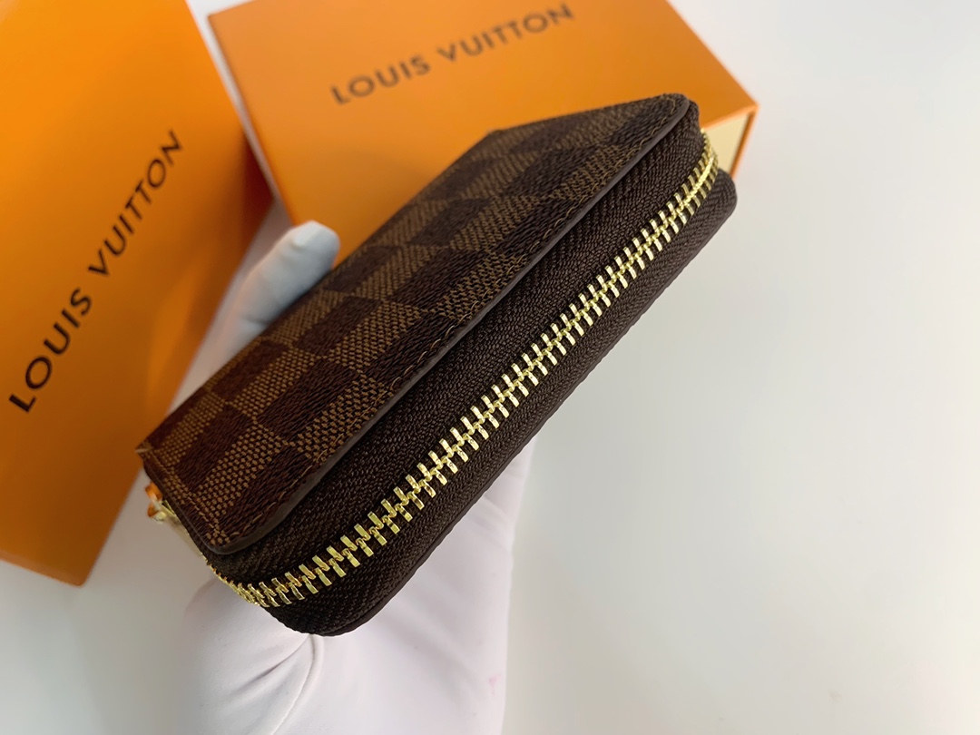 Louis Vuitton Zippy Coin Purse Wallet Brown Plaid N63070