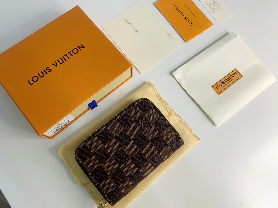 Louis Vuitton Zippy Coin Purse Wallet Brown Plaid N63070