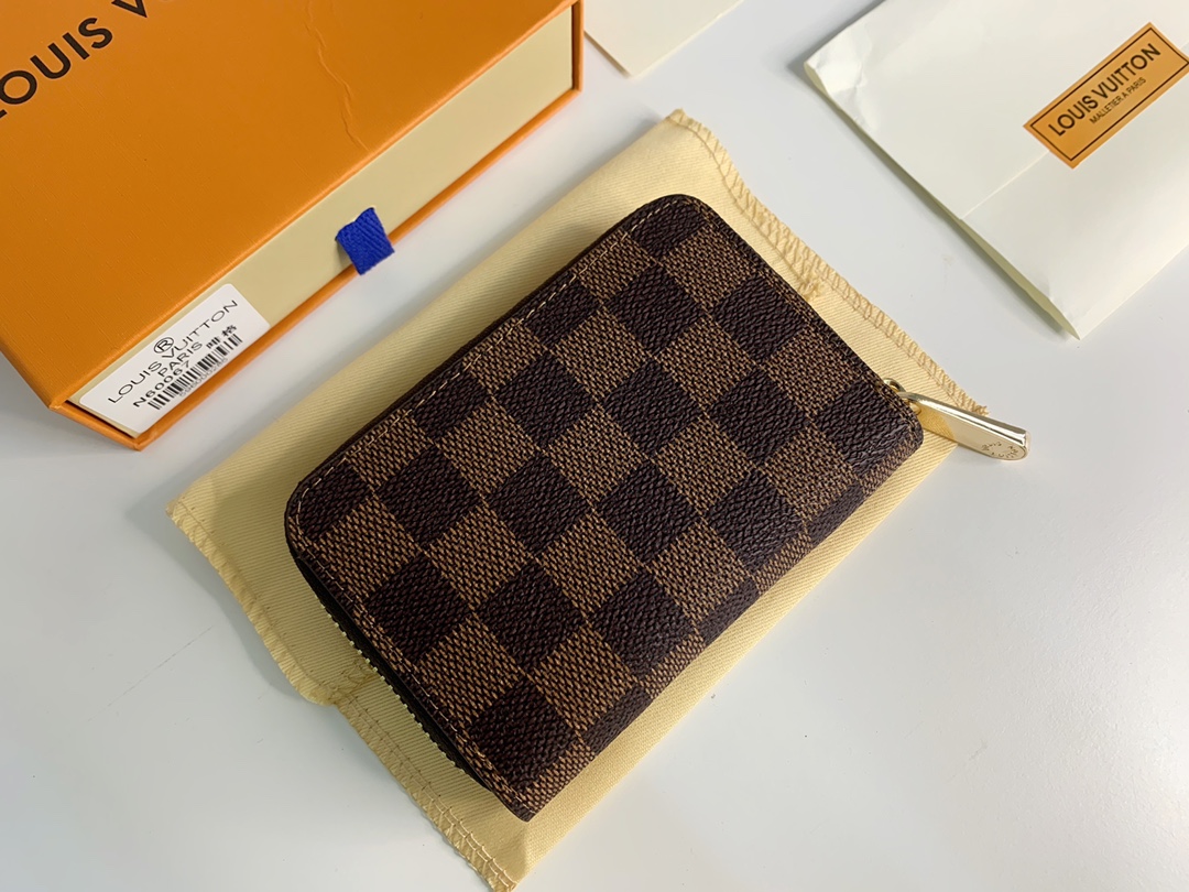 Louis Vuitton Zippy Coin Purse Wallet Brown Plaid N63070