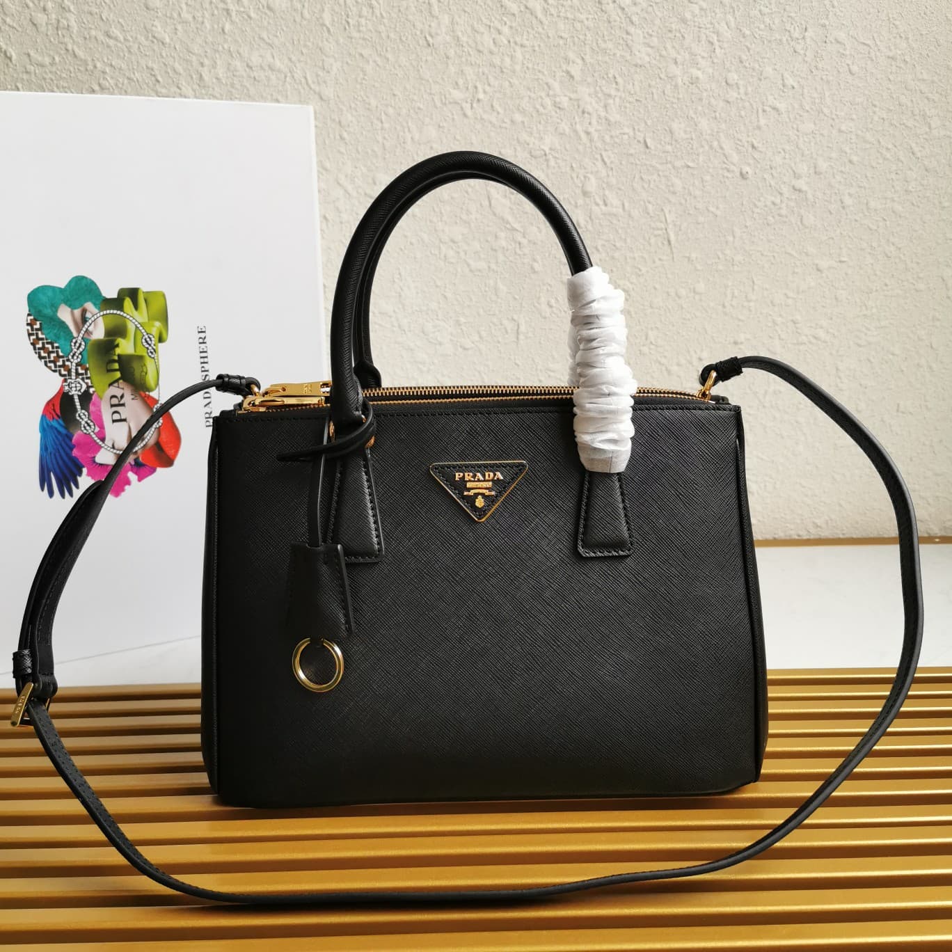 Prada Medium Galleria Saffiano Leather Bag Black 1BA863