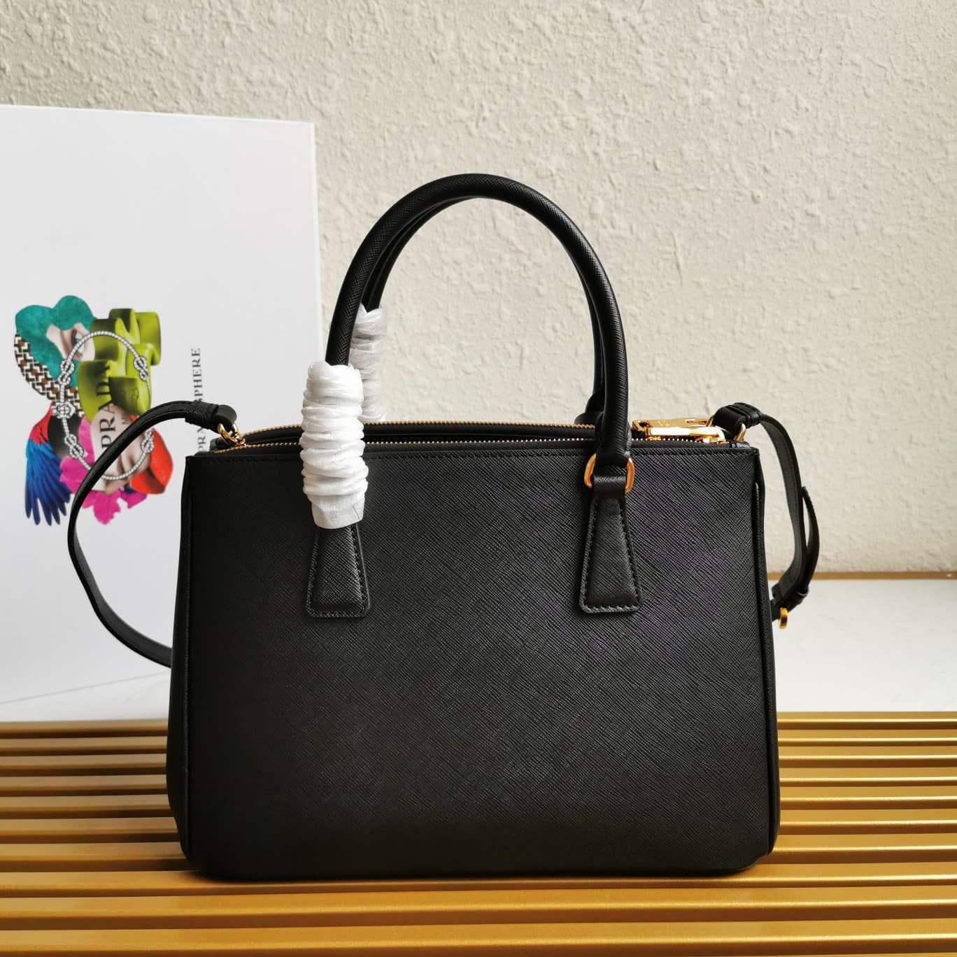 Prada Medium Galleria Saffiano Leather Bag Black 1BA863