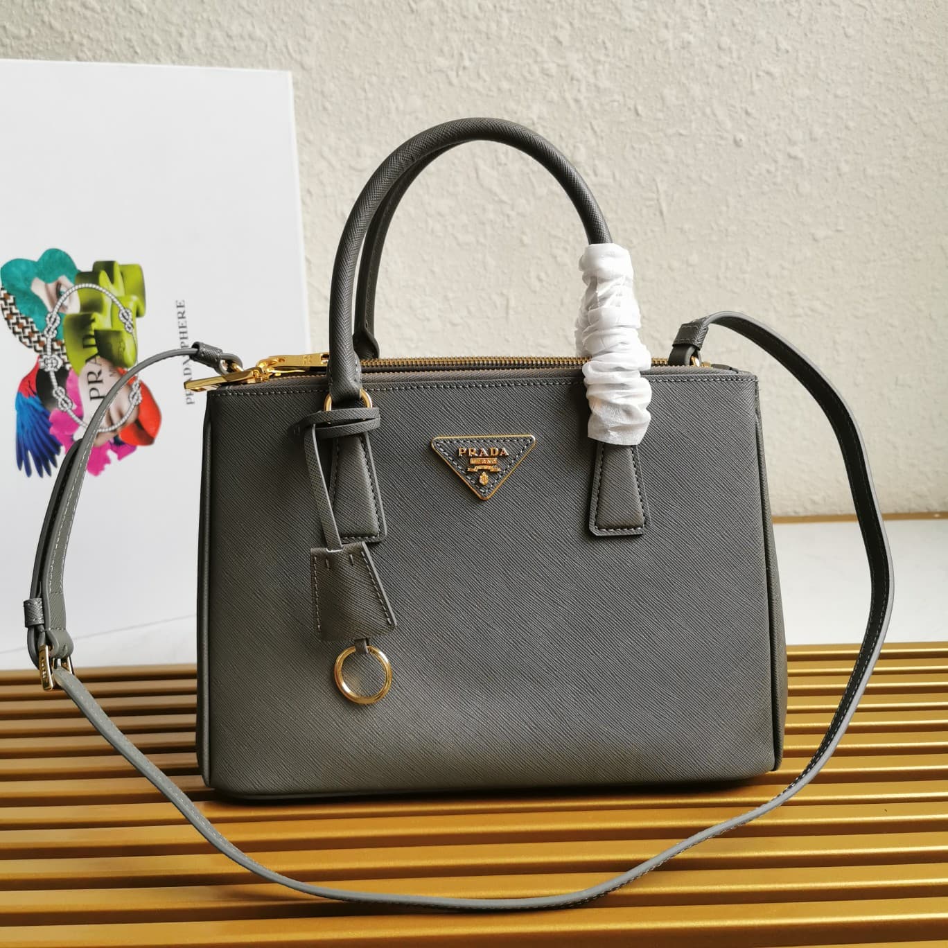 Prada Medium Galleria Saffiano Leather Bag Grey 1BA863