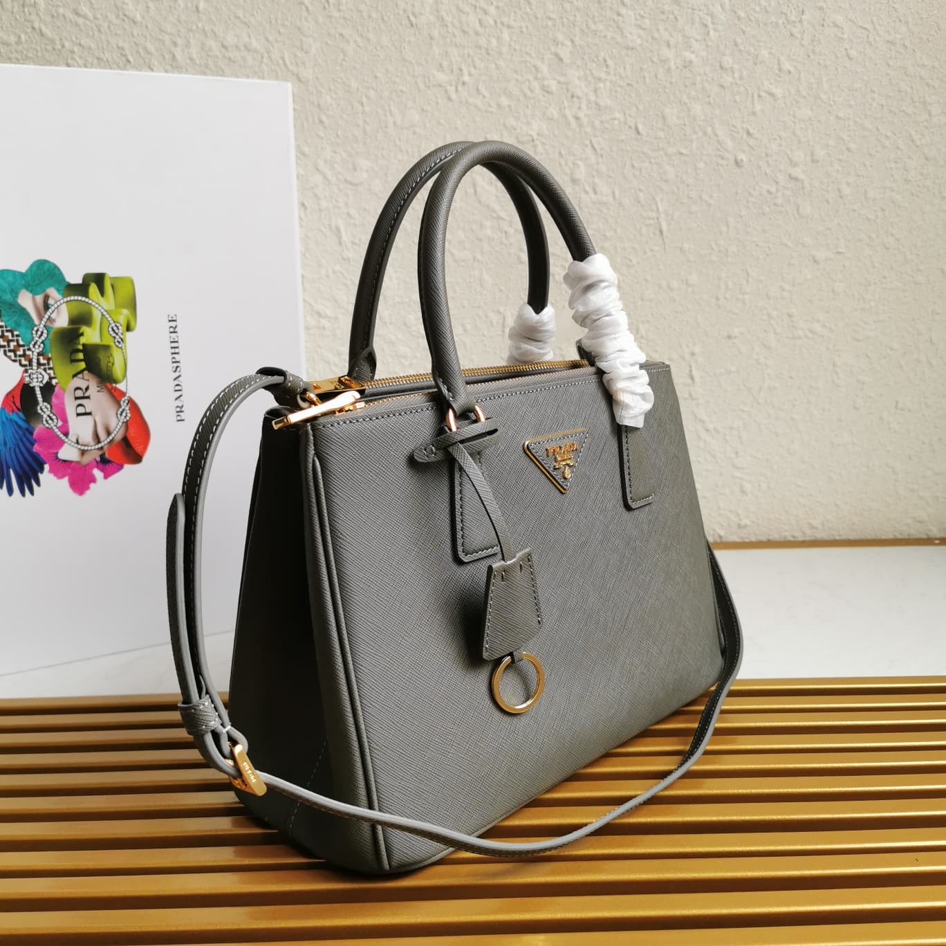 Prada Medium Galleria Saffiano Leather Bag Grey 1BA863