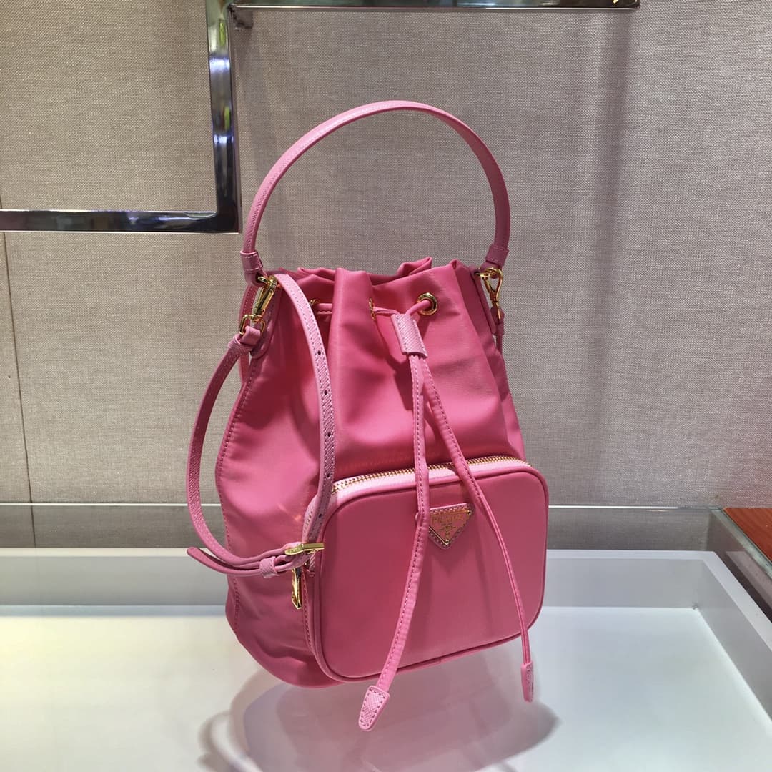 Prada Duet Re-Nylon Bucket Bag Pink 1BH038