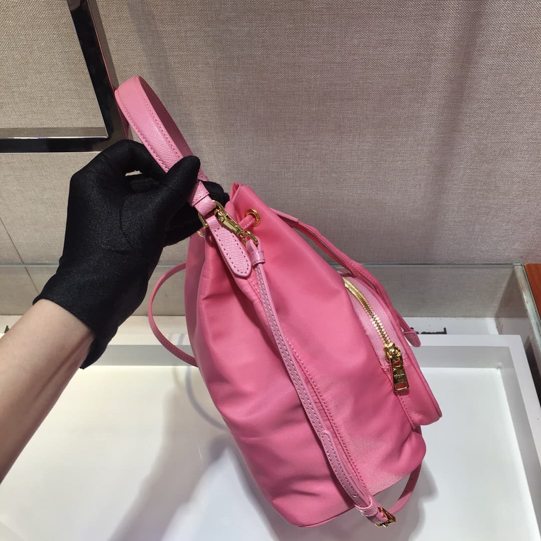 Prada Duet Re-Nylon Bucket Bag Pink 1BH038