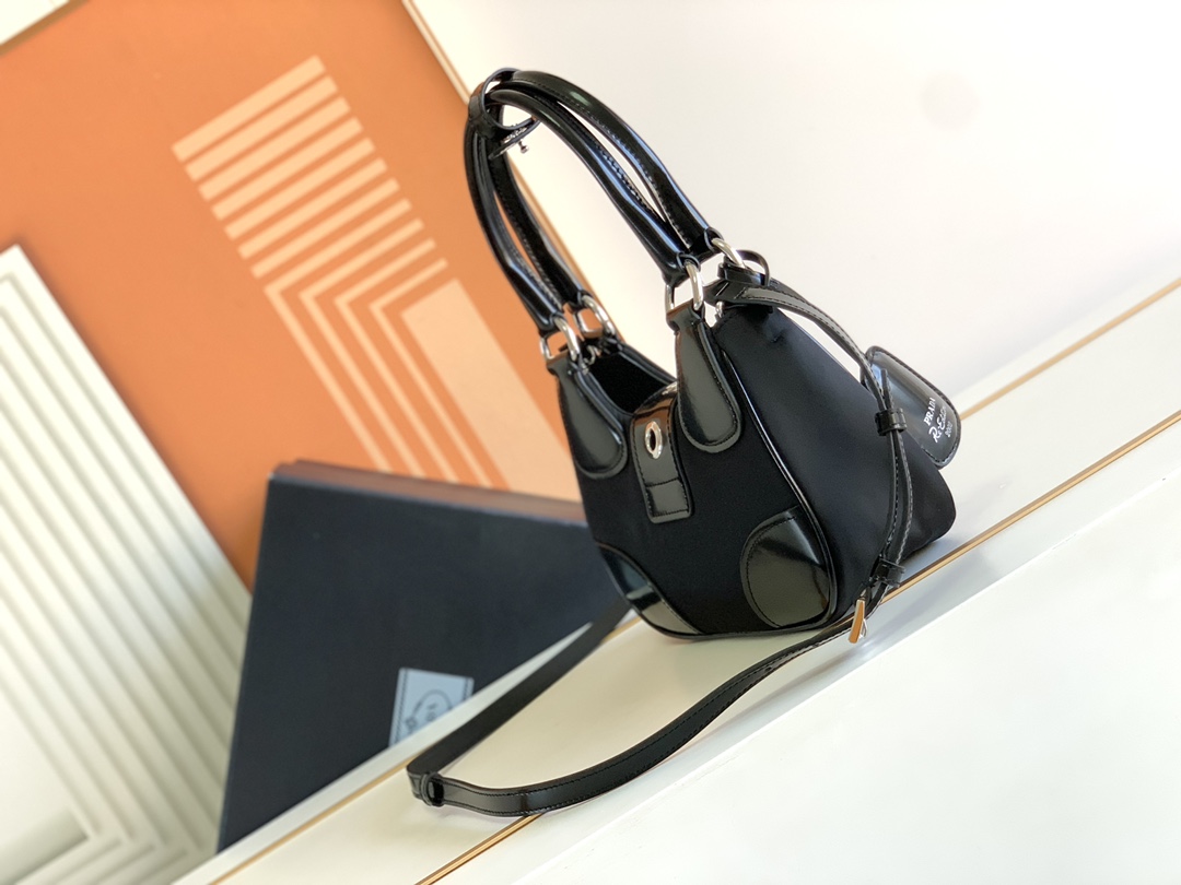 Prada Moon Re-Nylon and leather bag Black 1BA381