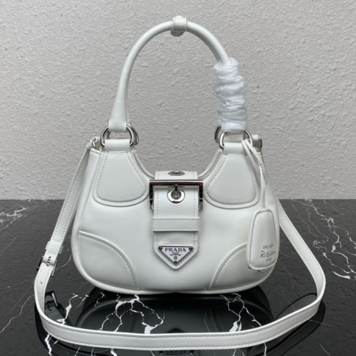 Prada Moon Re-Nylon and leather bag White 1BA381