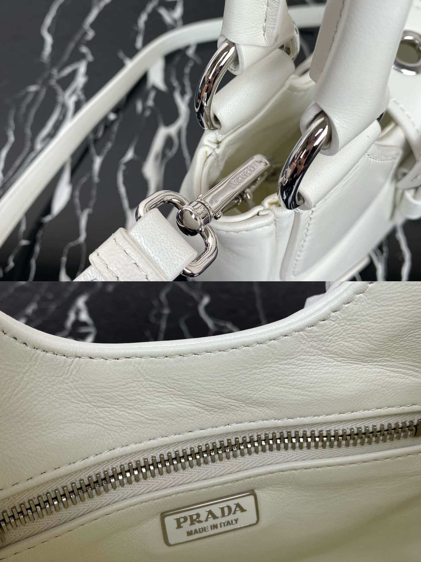 Prada Moon Re-Nylon and leather bag White 1BA381