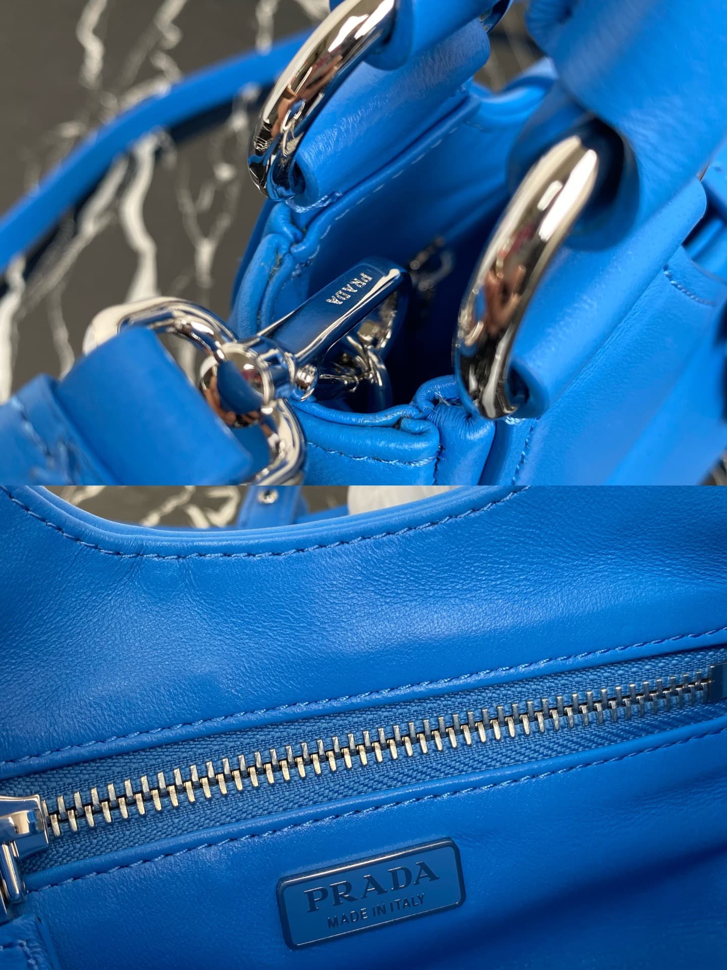 Prada Moon Re-Nylon and leather bag Royal Blue 1BA381