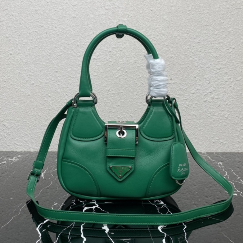 Prada Moon Re-Nylon and leather bag Green 1BA381