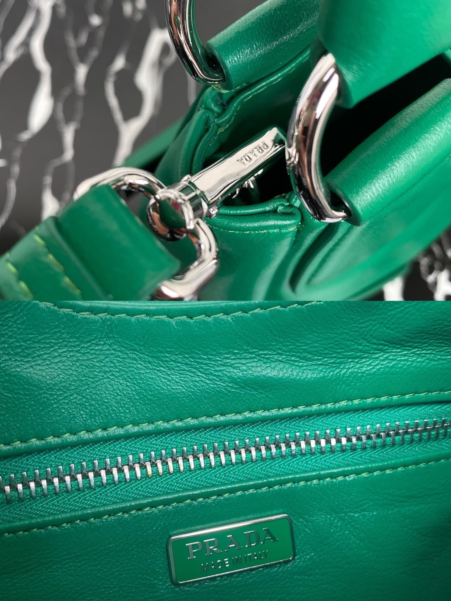 Prada Moon Re-Nylon and leather bag Green 1BA381