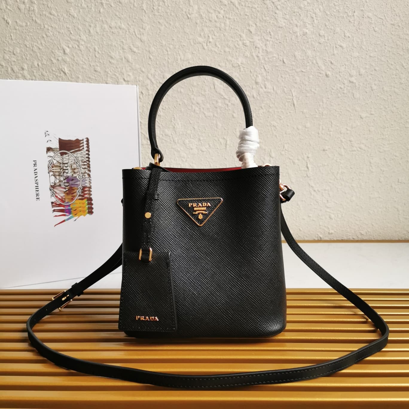 Prada Small Saffiano Leather Prada Panier Bag Black 1BA217