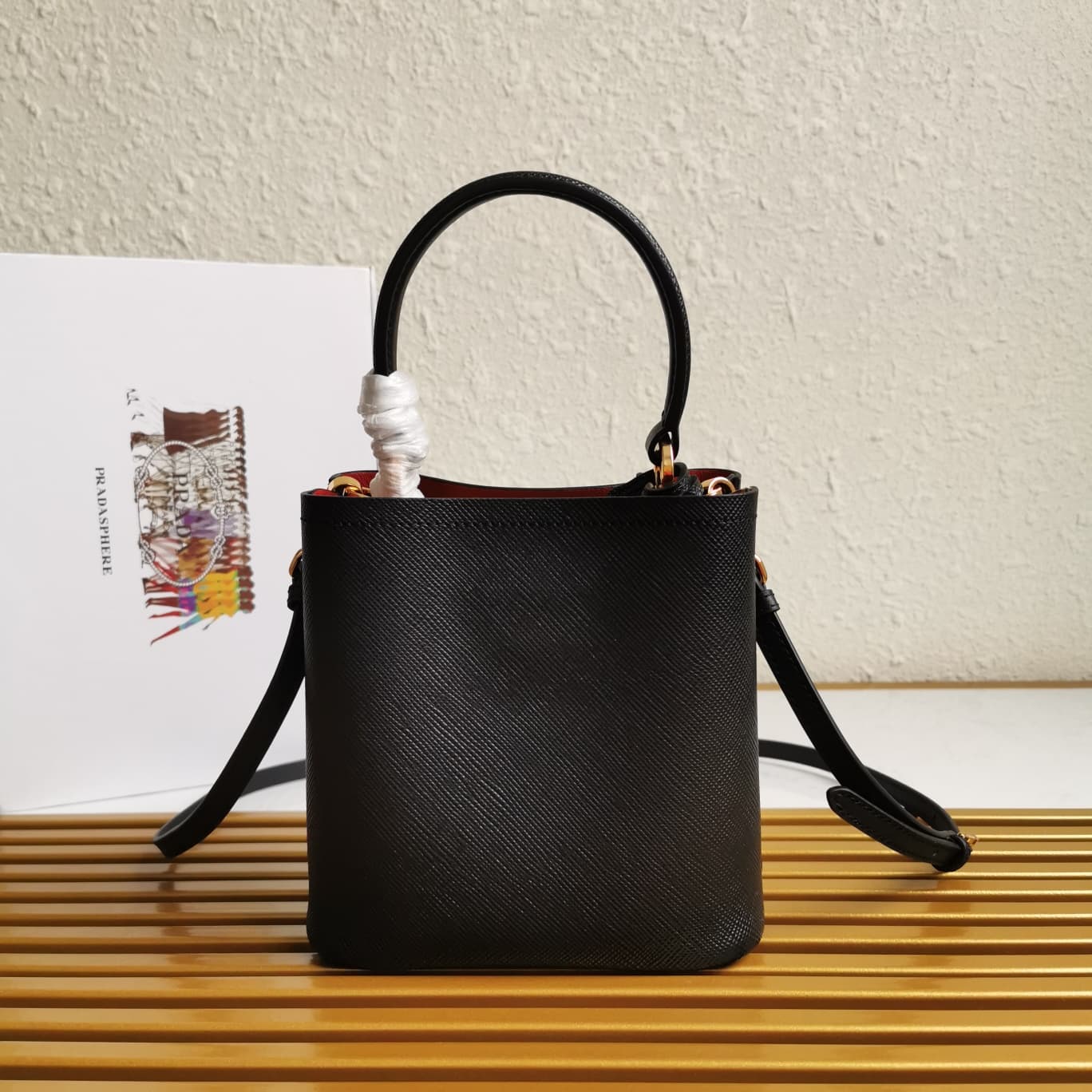 Prada Small Saffiano Leather Prada Panier Bag Black 1BA217