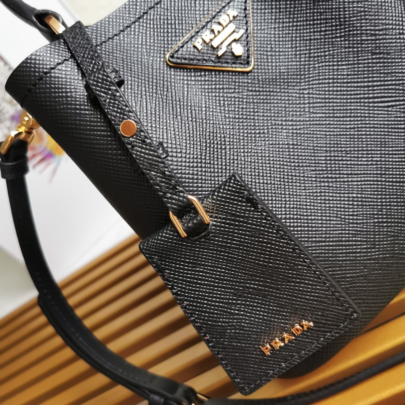 Prada Small Saffiano Leather Prada Panier Bag Black 1BA217