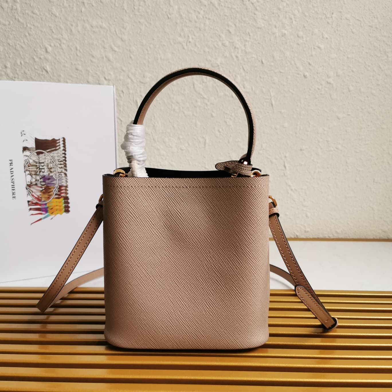 Prada Panier Saffiano leather mini-bag Dark Beige 1BA217