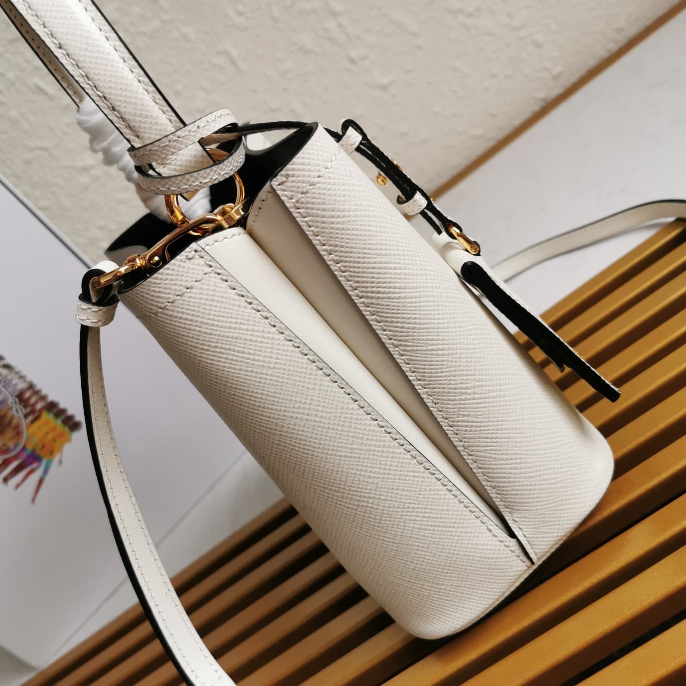 Prada Small Saffiano Leather Prada Panier Bag White 1BA217