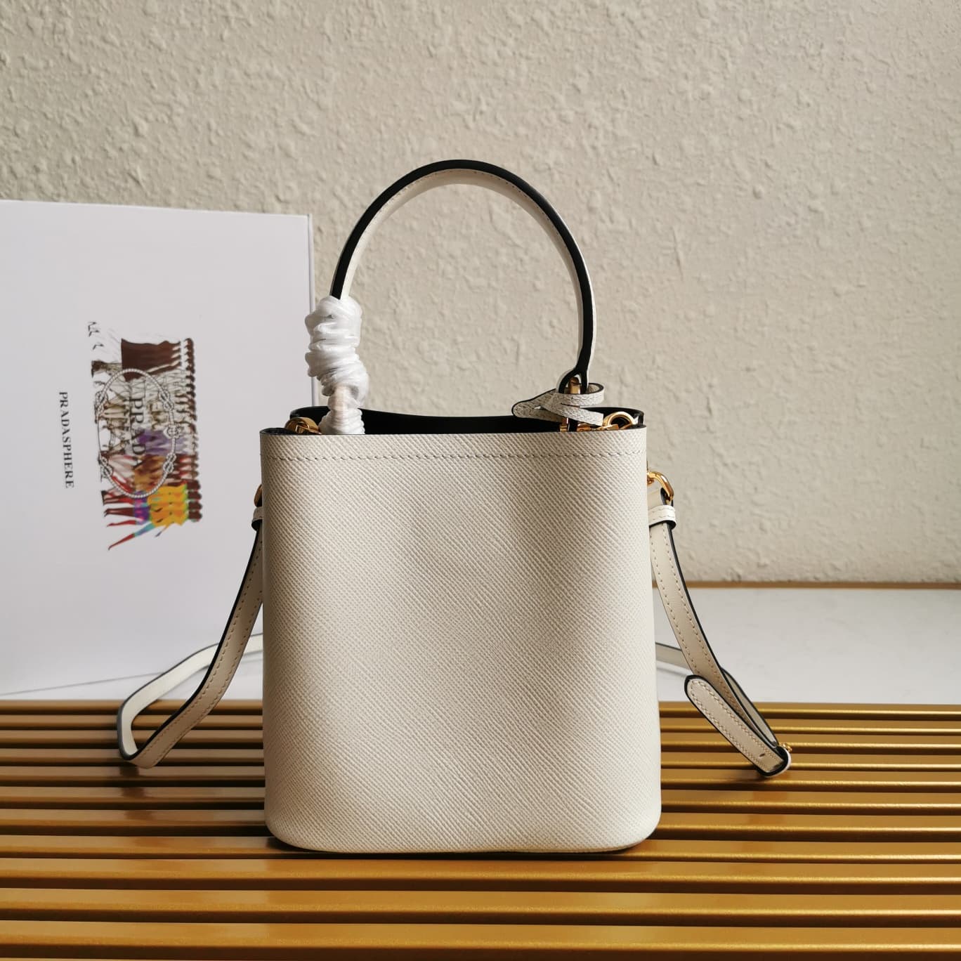 Prada Small Saffiano Leather Prada Panier Bag White 1BA217