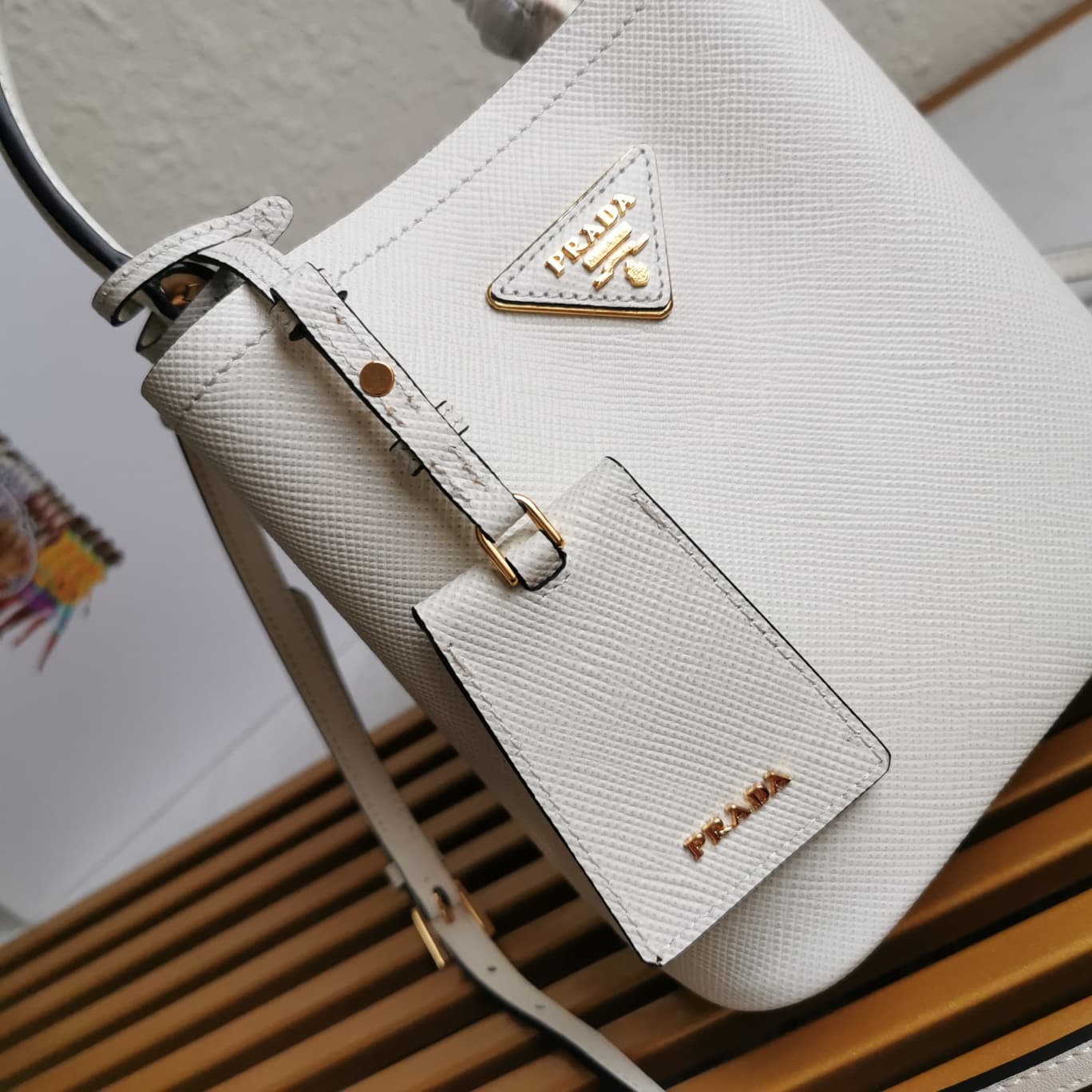 Prada Small Saffiano Leather Prada Panier Bag White 1BA217