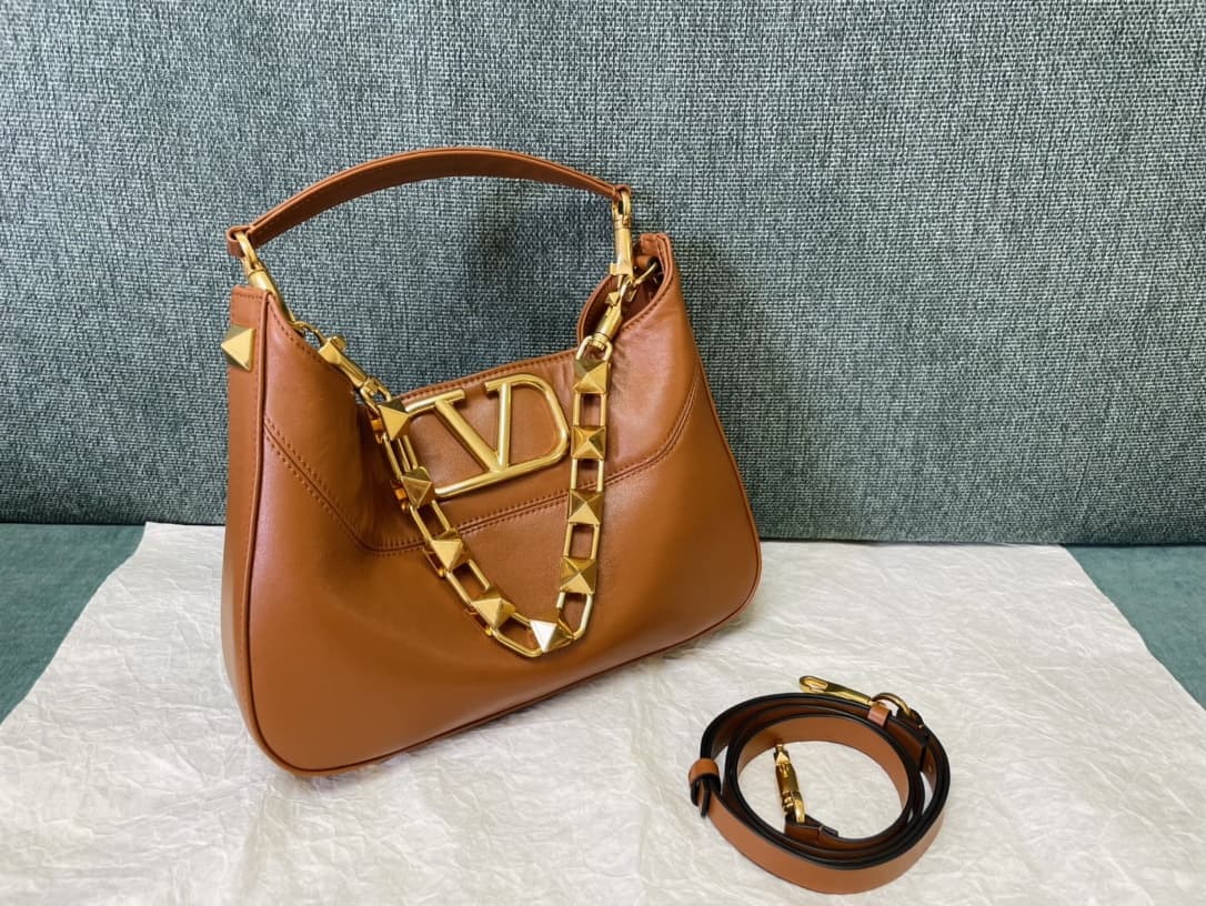 Valentino Valentino Garavani Nappa Leather Stud Sign Hobo Bag VA0025