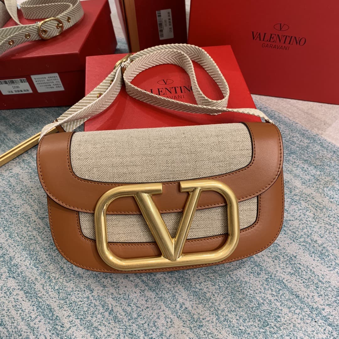 Valentino Garavani  Leather and Fabric Combination Shoulder Bag VA0035