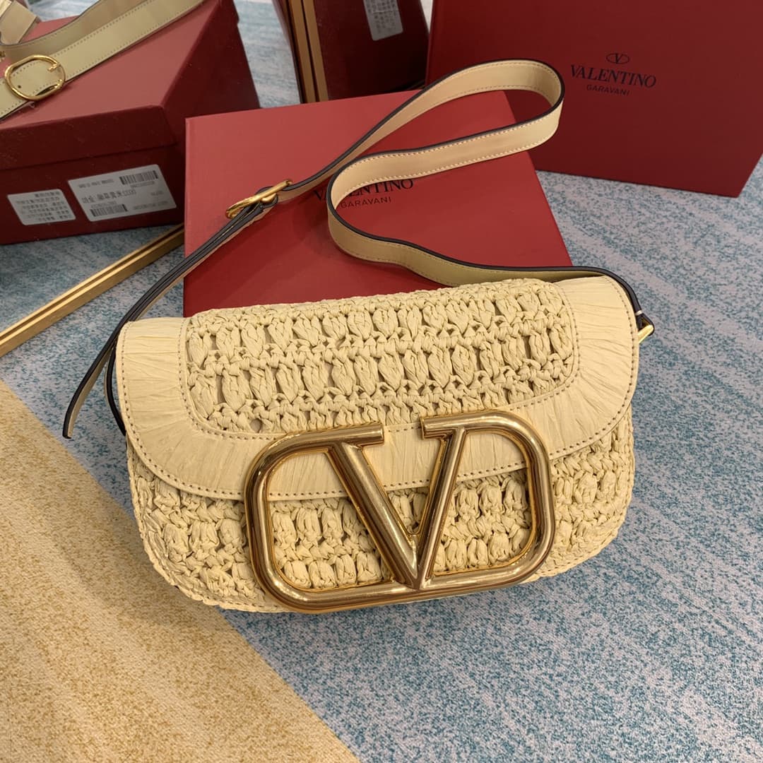 Valentino Garavani Woven Straw Supervee Shoulder Bag VA0036