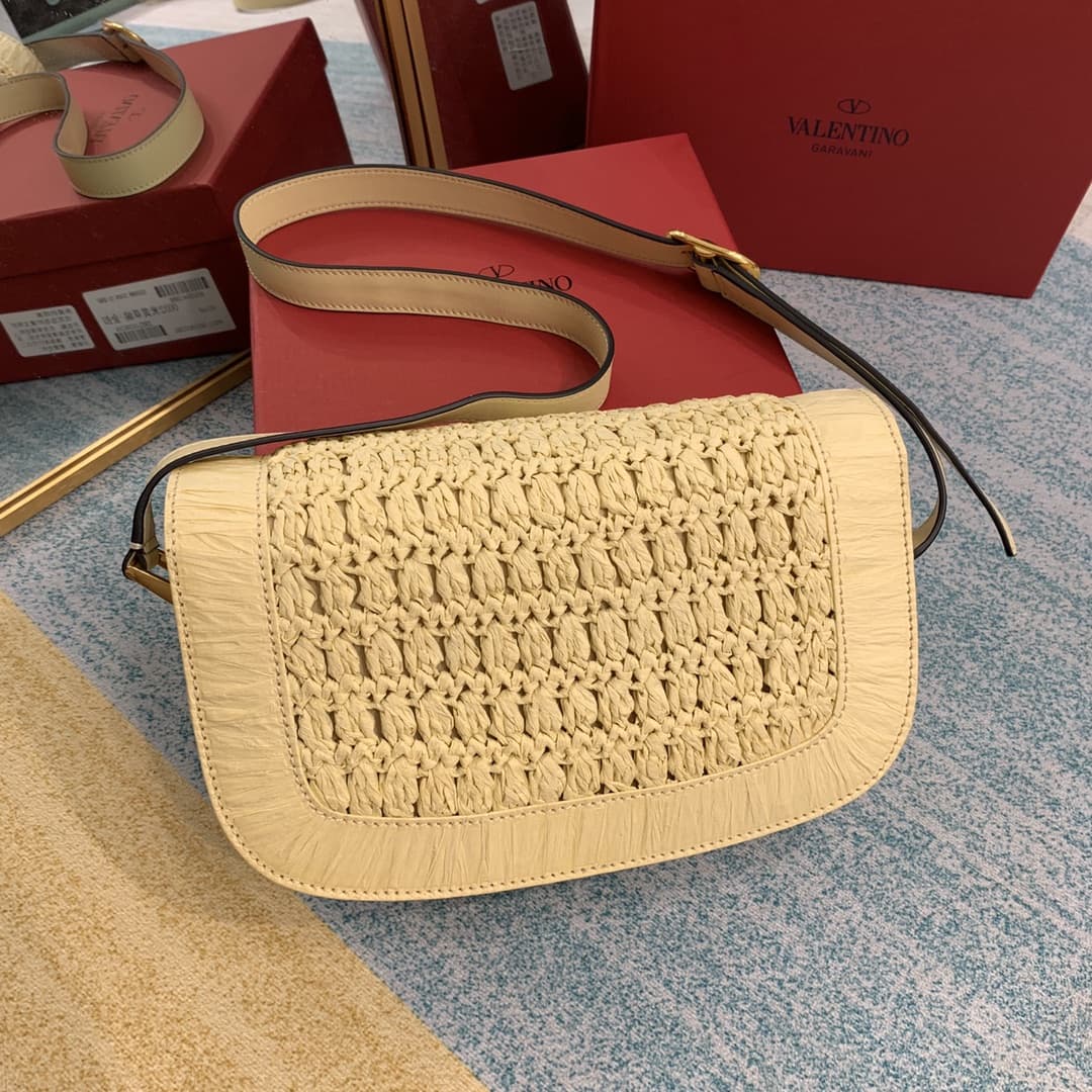 Valentino Garavani Woven Straw Supervee Shoulder Bag VA0036