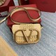 Valentino Small Garavani Woven Straw Supervee Shoulder Bag VA0043